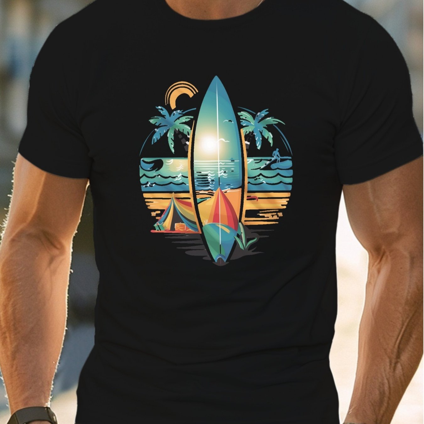 TSHIRT07 - Maglietta in puro cotone con tavola da surf