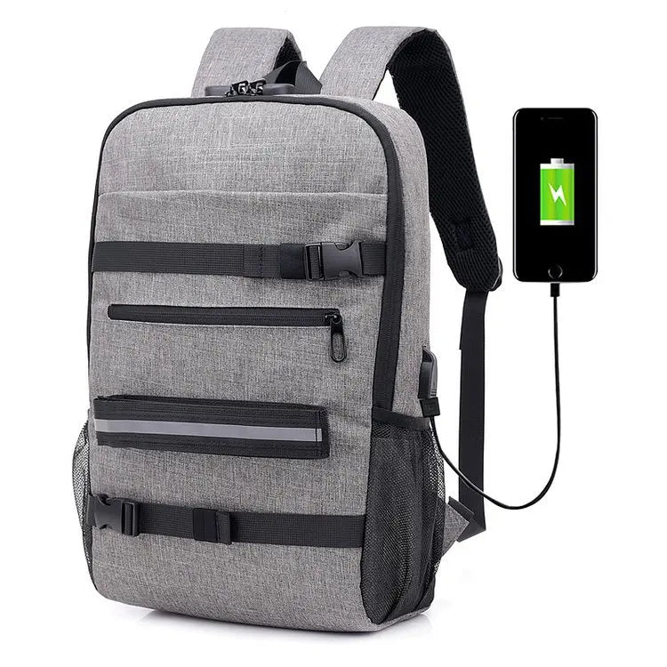 A06 - Skateboard Backpack Anti-theft Password Lock USB Charging Shoulder Bag