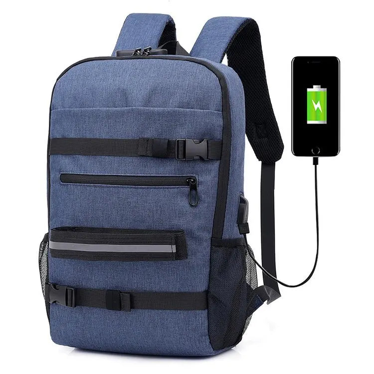 A06 - Skateboard Backpack Anti-theft Password Lock USB Charging Shoulder Bag