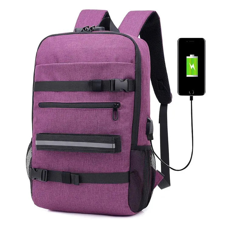 A06 - Skateboard Backpack Anti-theft Password Lock USB Charging Shoulder Bag