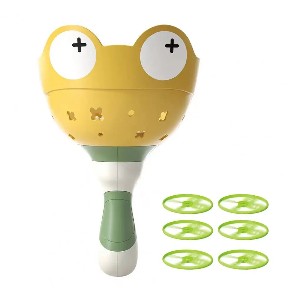 T15 - Kids Flying Saucer Disc Launcher Frog Catapult Flying Toys Pull String UFO