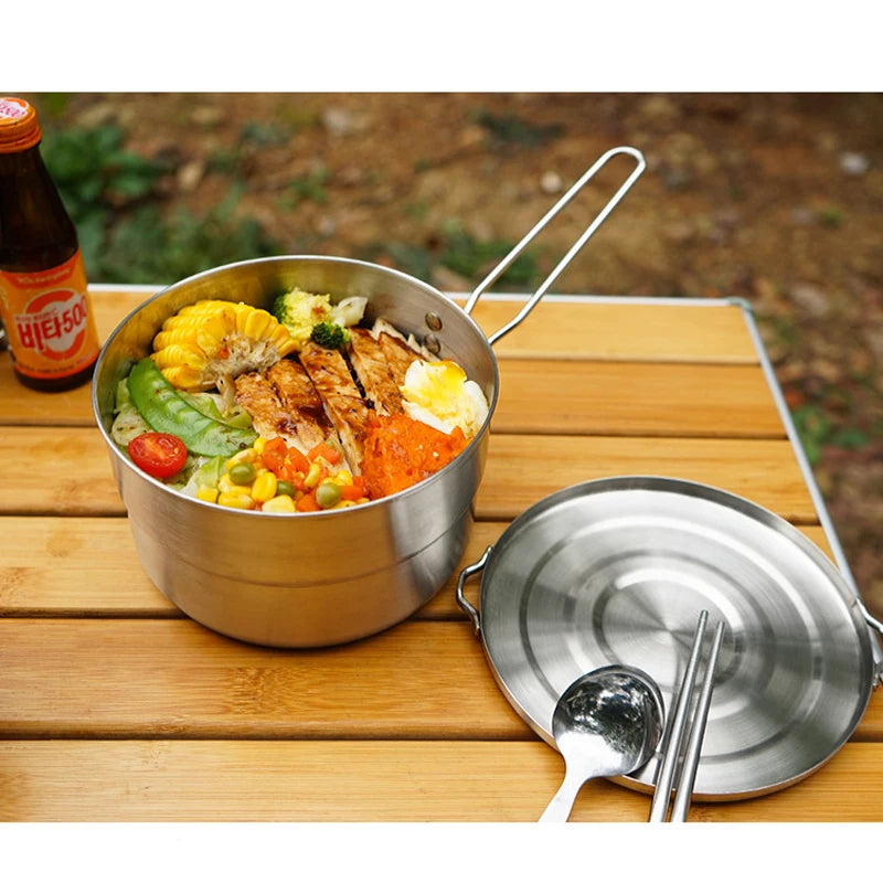 M07 - Camping Portable Cooking Pot, Stainless Steel