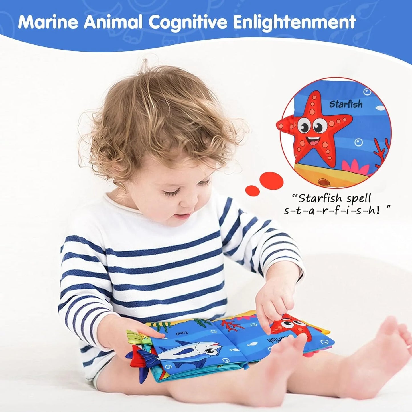 T04 - Baby Soft Books Toys Crinkle Cloth Book Marine Animal Tails