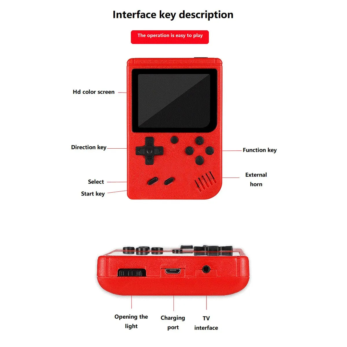 T03 - A Red Retro Classic Games Children's Handheld Small Game Console