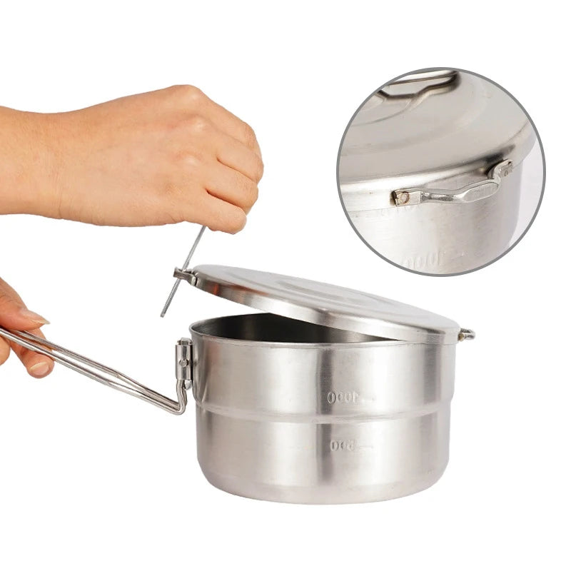 M07 - Camping Portable Cooking Pot, Stainless Steel