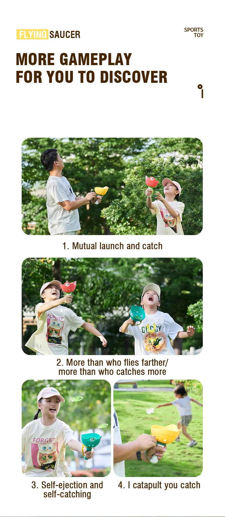 T15 - Kids Flying Saucer Disc Launcher Frog Catapult Flying Toys Pull String UFO