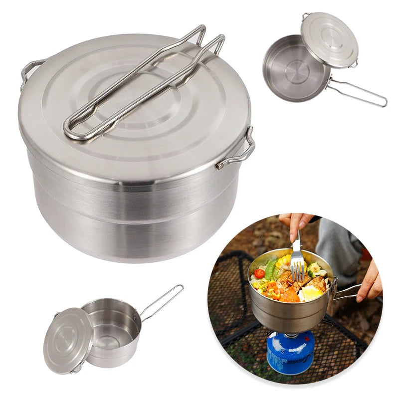 M07 - Camping Portable Cooking Pot, Stainless Steel
