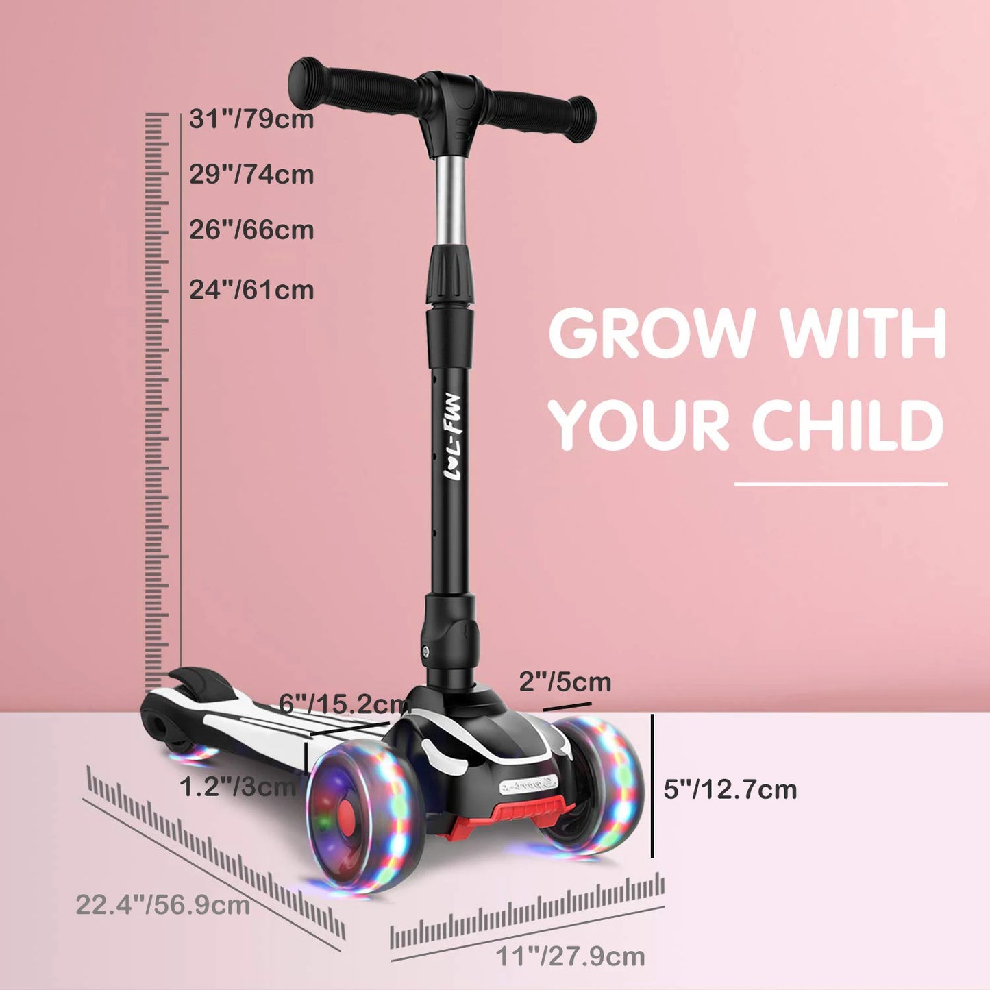 T01 - Scooter for Kids Ages 3-12 Years with 3 Wheel LED Lights
