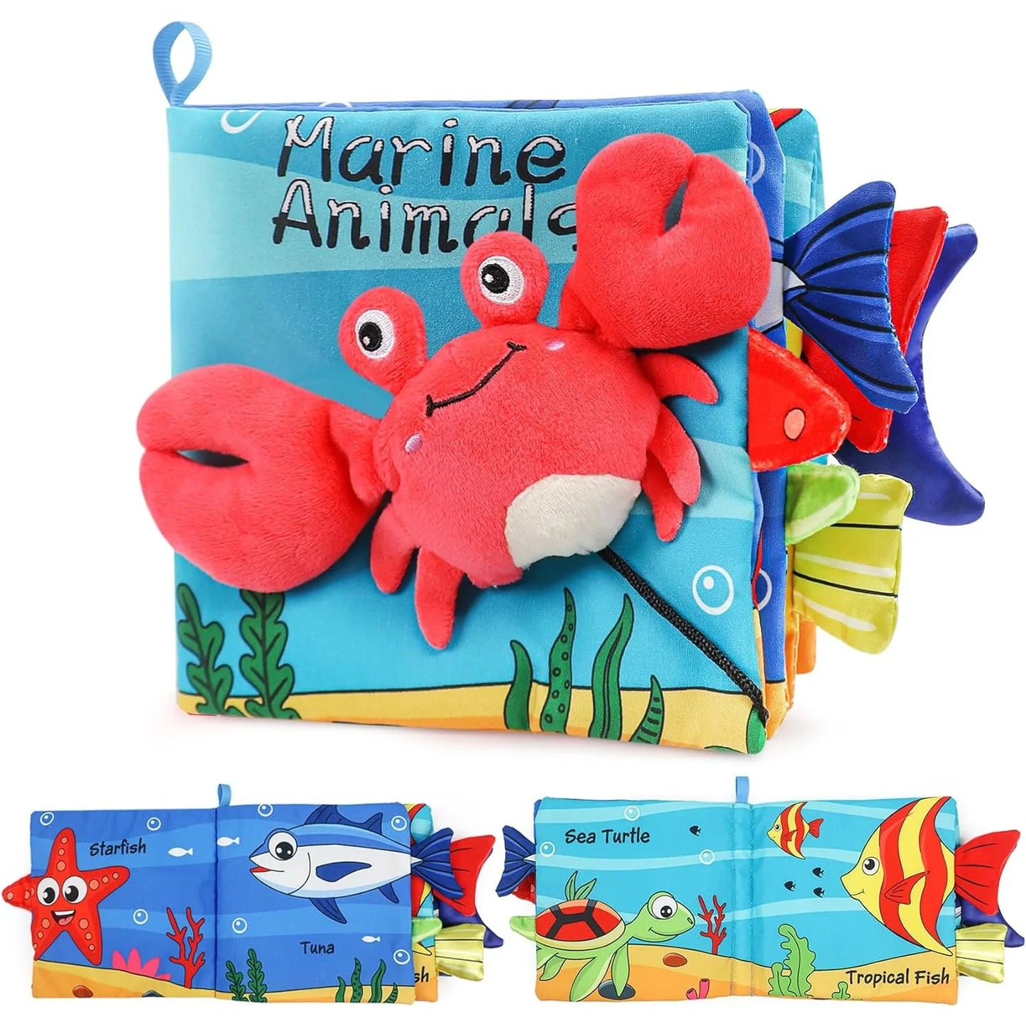 T04 - Baby Soft Books Toys Crinkle Cloth Book Marine Animal Tails