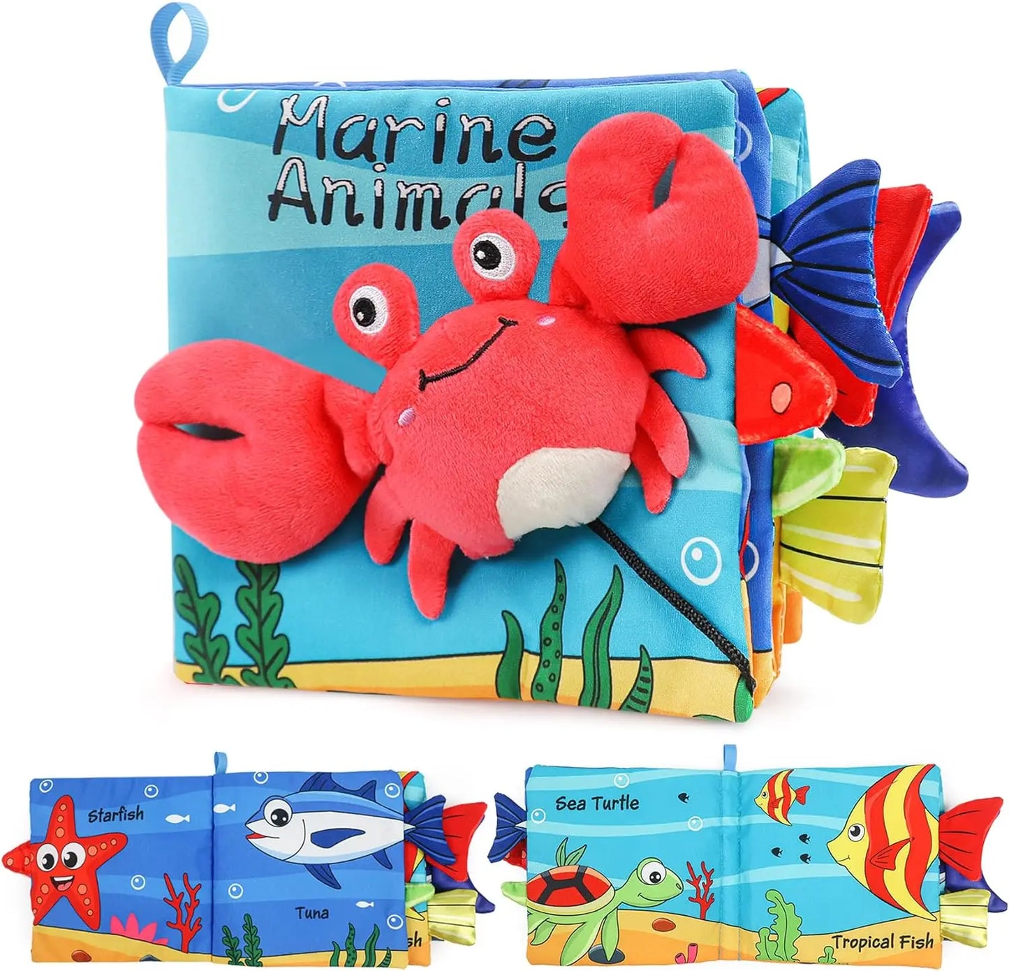 T04 - Baby Soft Books Toys Crinkle Cloth Book Marine Animal Tails
