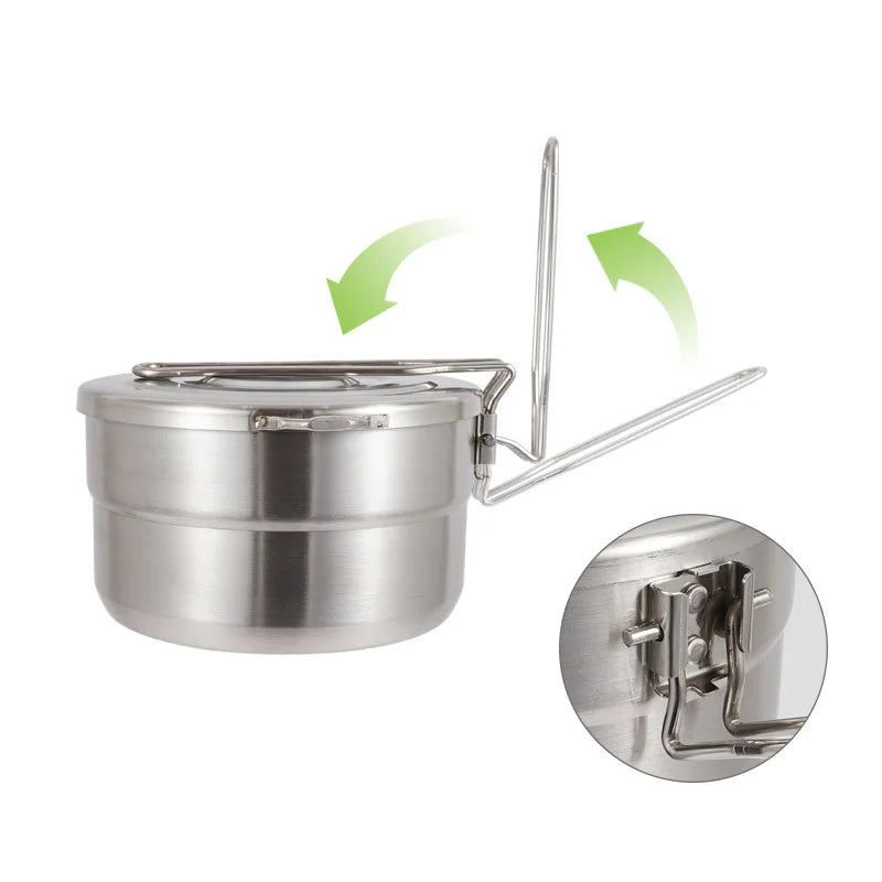 M07 - Camping Portable Cooking Pot, Stainless Steel