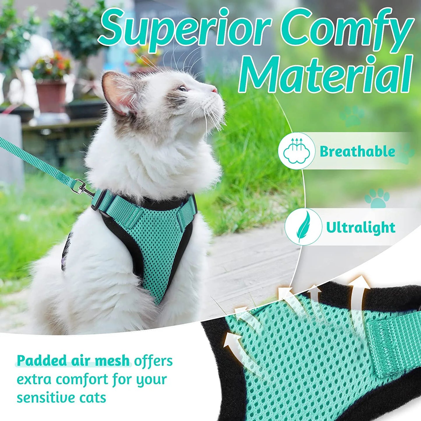 P06 - Cat Harness and Leash for Walking, Escape Proof Soft Adjustable Vest Harnesses for Cats