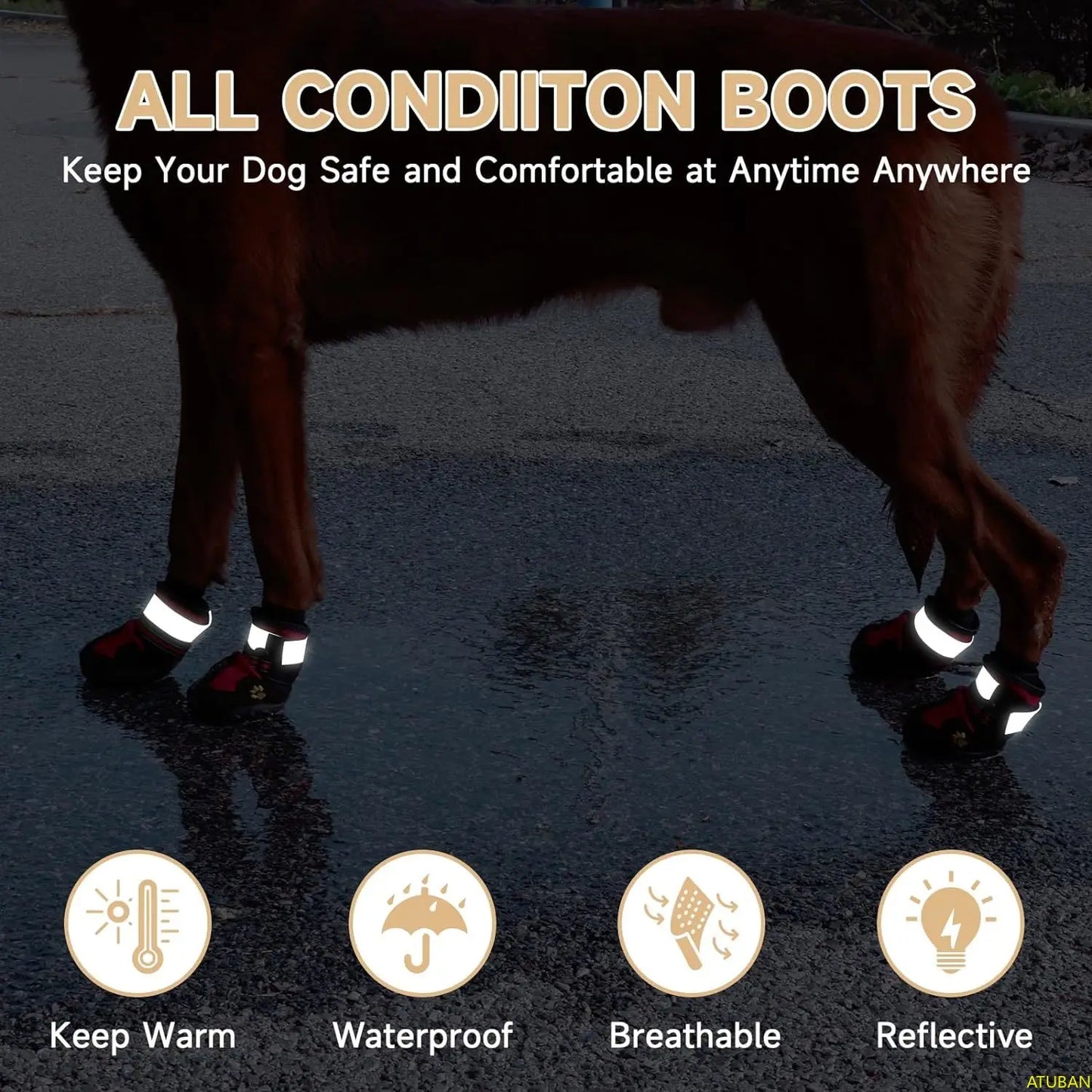 P15 - Dog Shoes,Waterproof Dog Boots Adjustable Reflective Straps