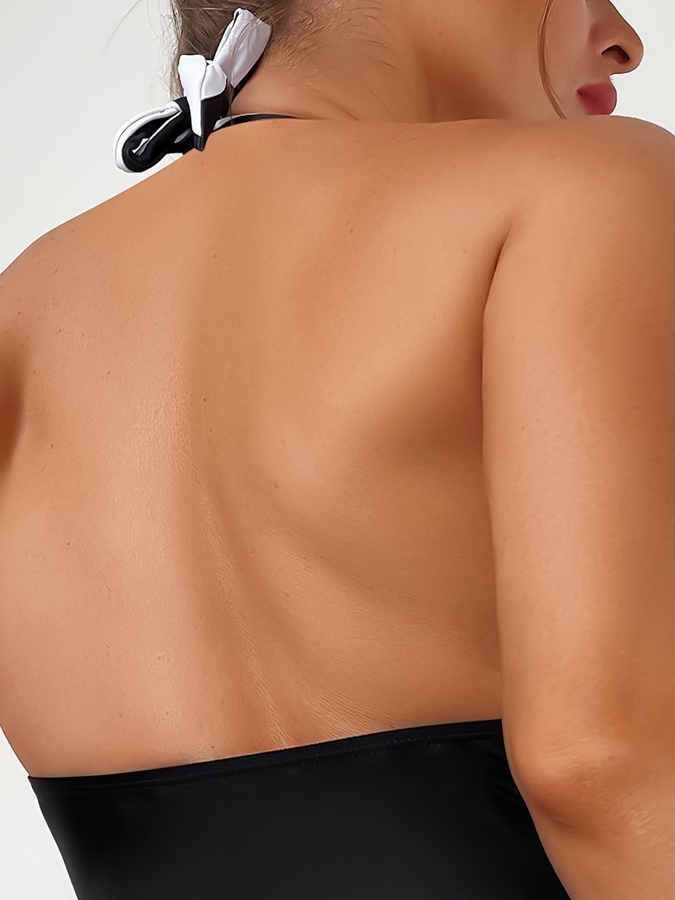 BSGIRL12 - Costume da bagno intero con stampa a righe bianche e nere