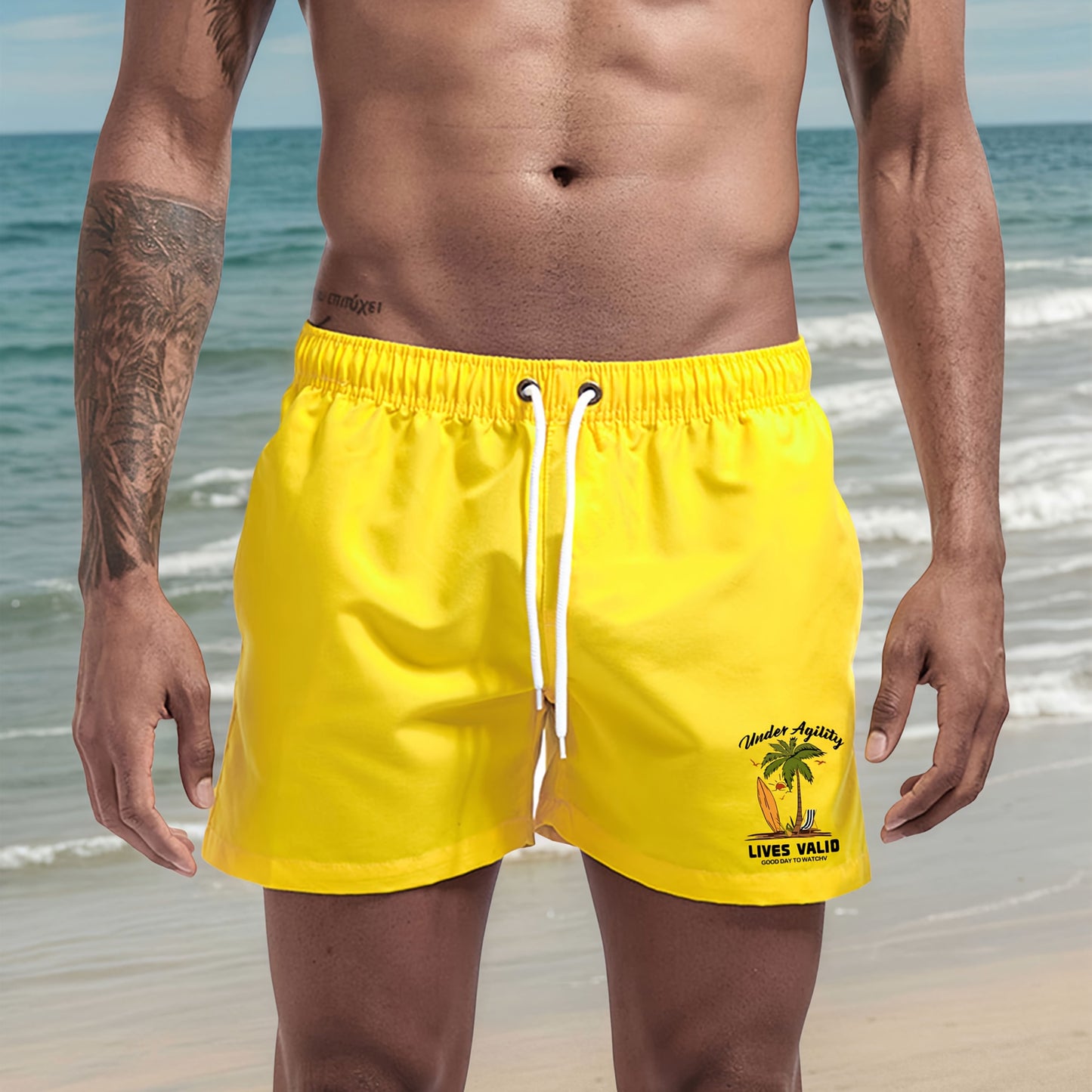 BSMENF11 - Pantaloncini da spiaggiaad asciugatura rapida con stampa palme