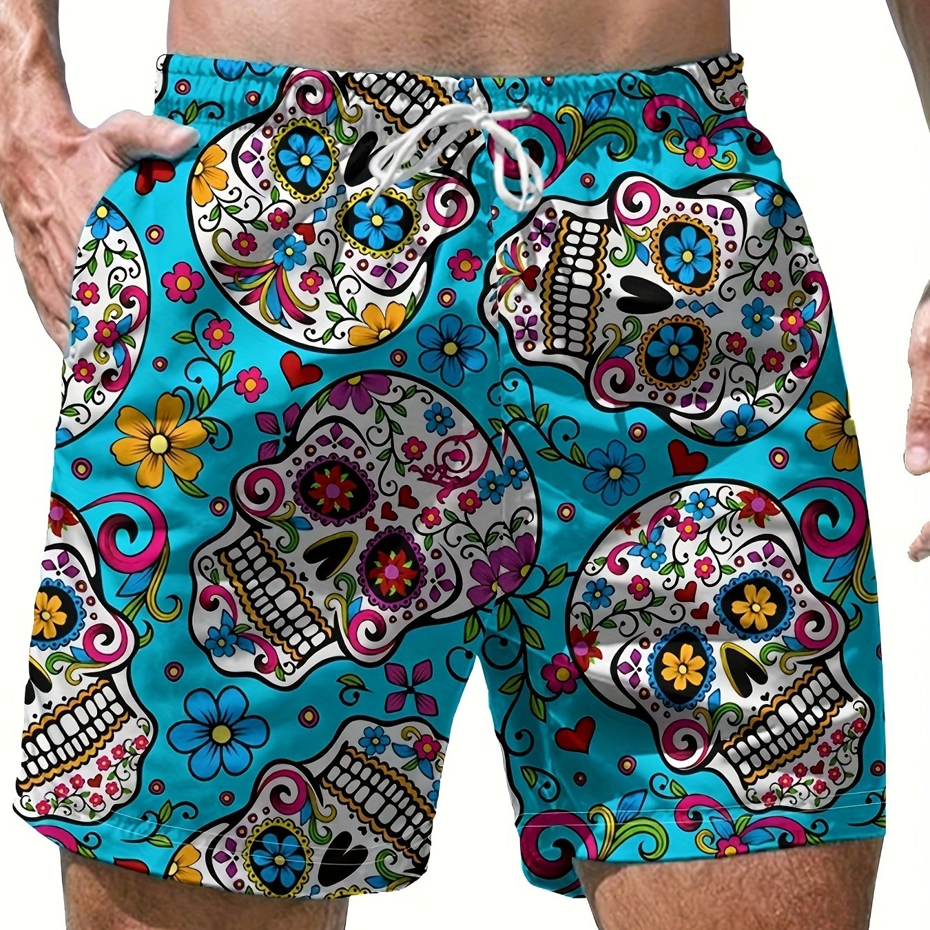 BSMENF15 -  Pantaloncini da bagno con stampa floreale e teschio