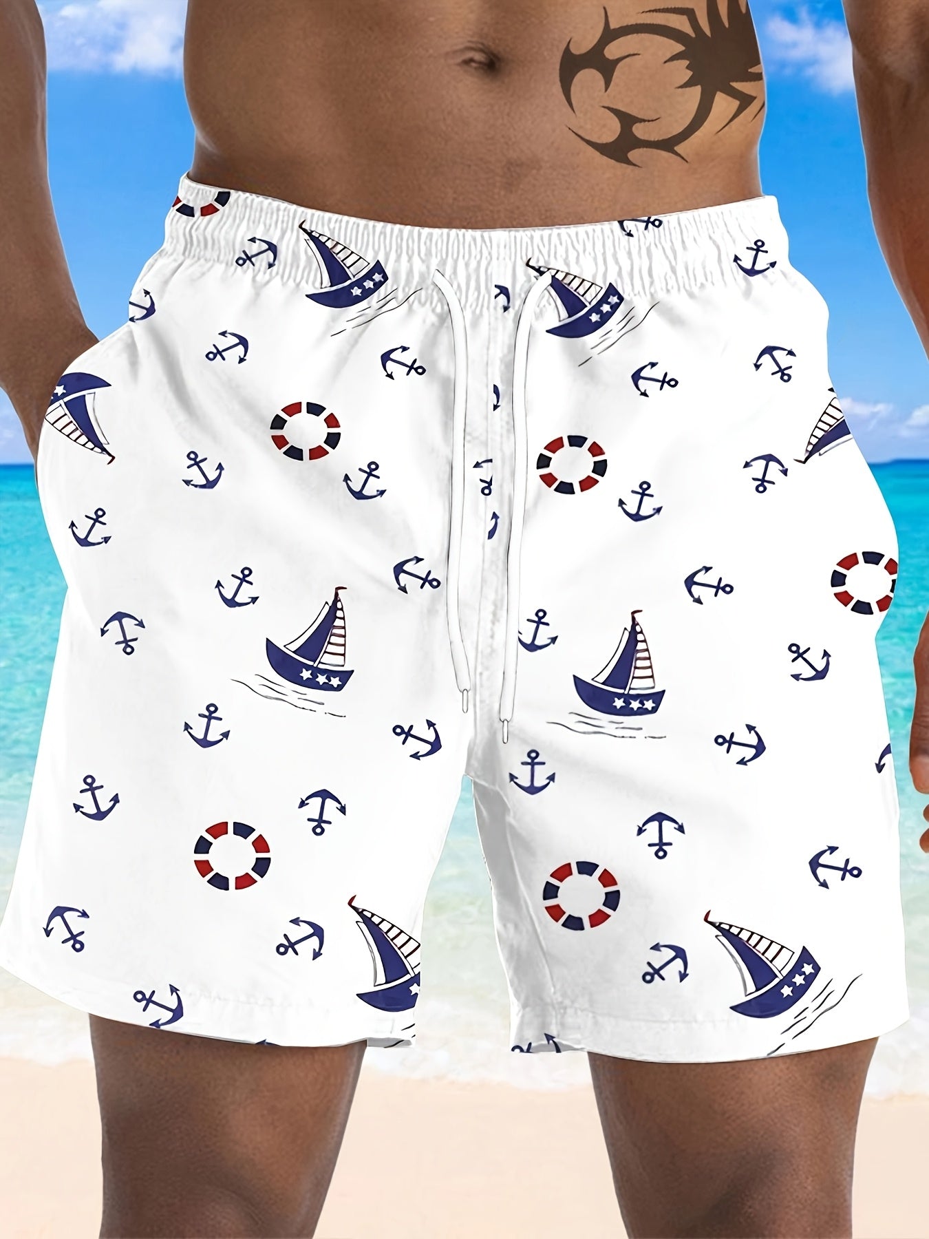 BSMENF14 - Costume da bagno da uomo con stampa nautica