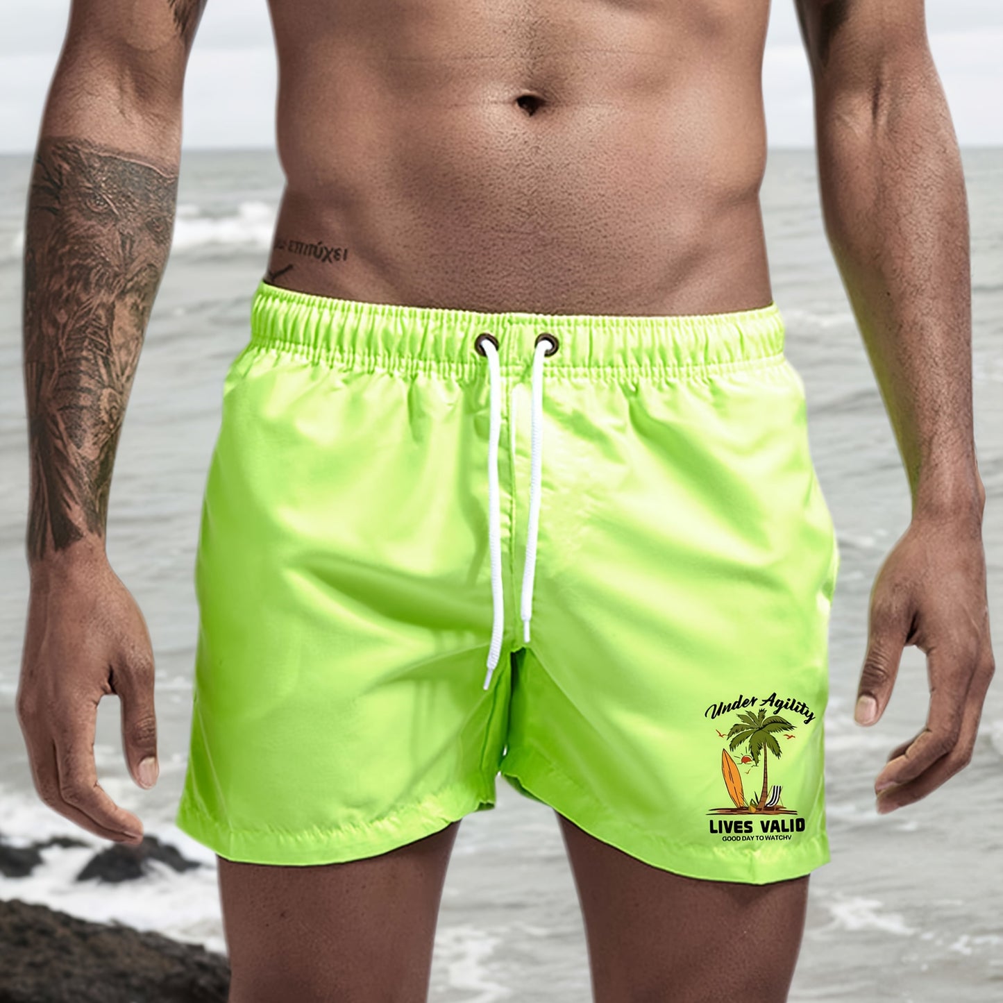 BSMENF11 - Pantaloncini da spiaggiaad asciugatura rapida con stampa palme