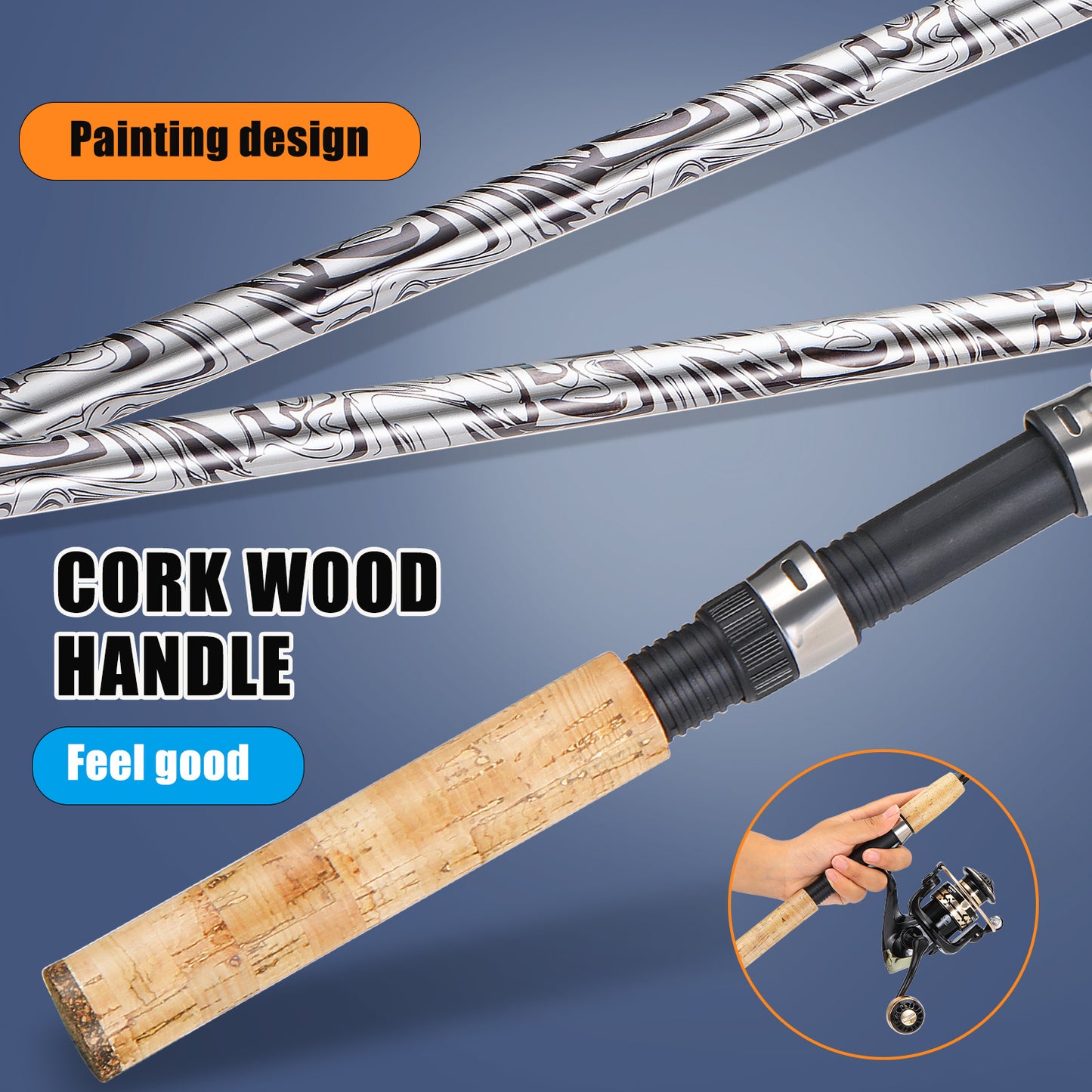 SPORT011 - Canna da pesca resistente e durevole con fusto in fibra di vetro