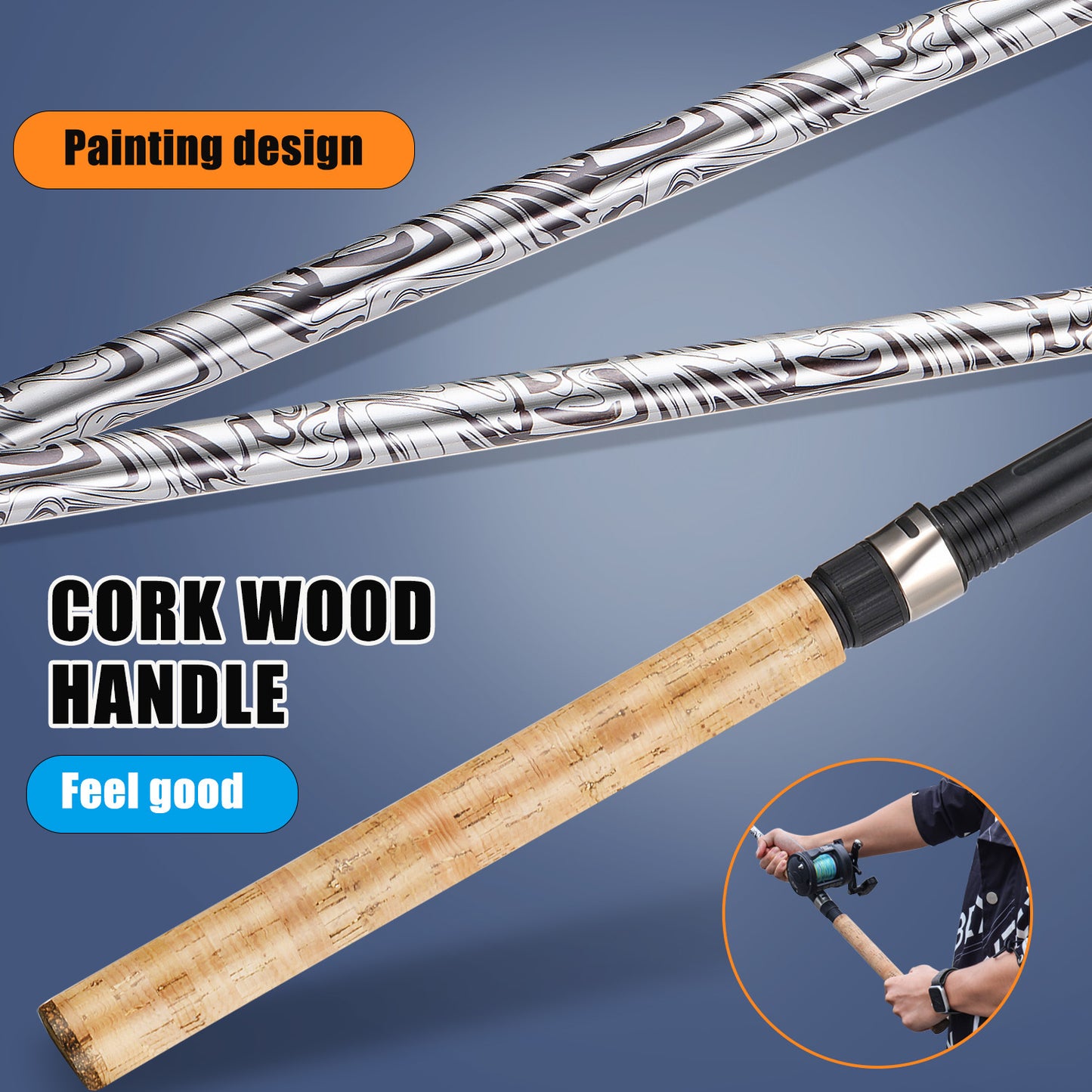 SPORT011 - Canna da pesca resistente e durevole con fusto in fibra di vetro