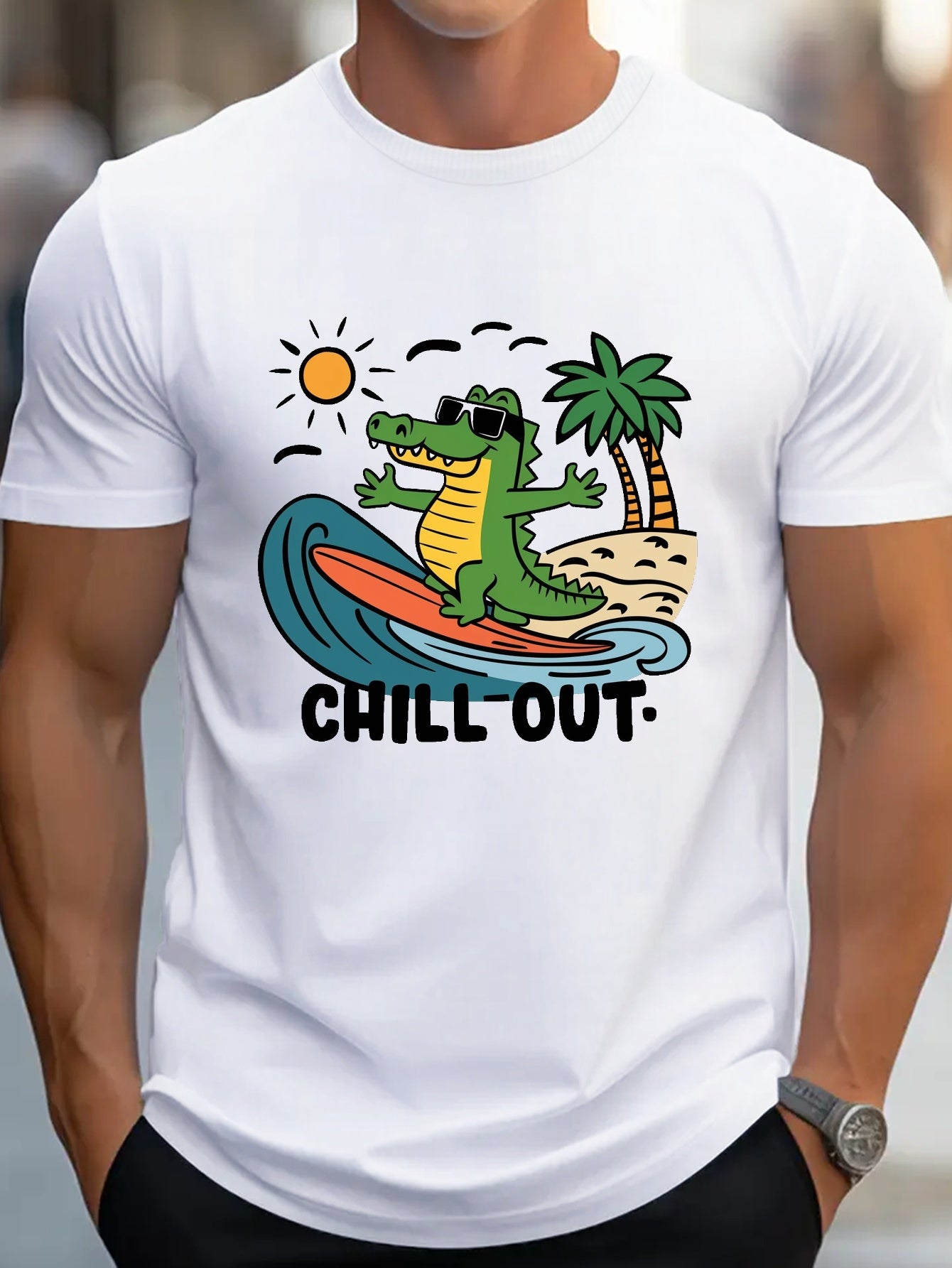 TSHIRT03 - Maglietta in puro cotone coccodrillo Surfing Chill Out