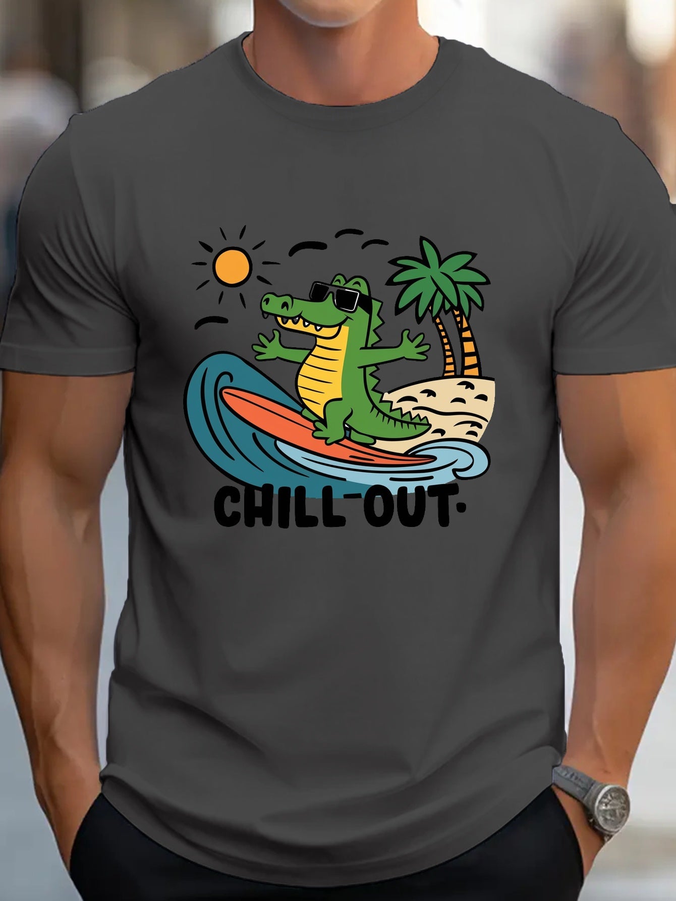 TSHIRT03 - Maglietta in puro cotone coccodrillo Surfing Chill Out