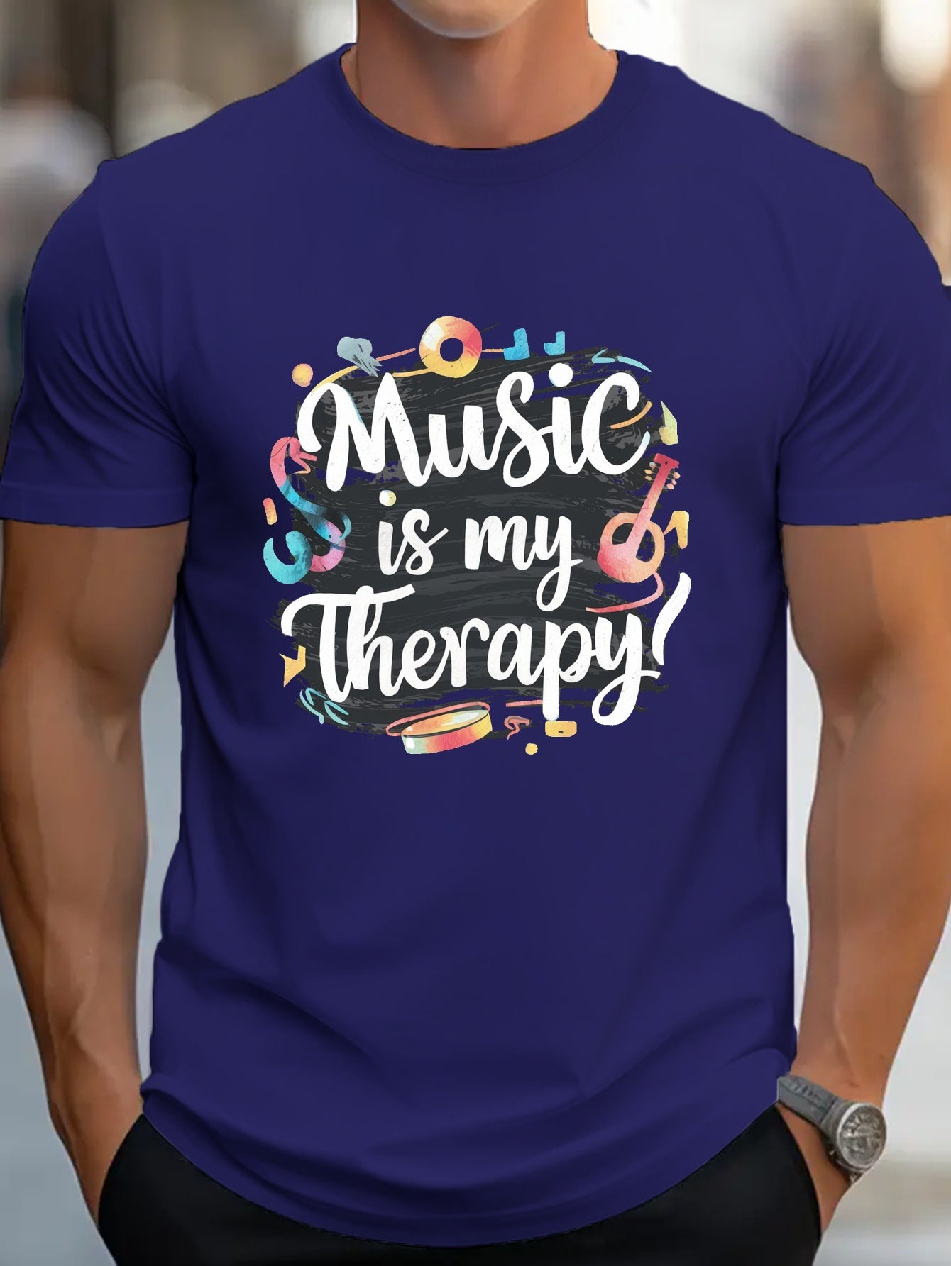 TSHIRT06 - Maglietta  in puro cotone Music is My Therapy