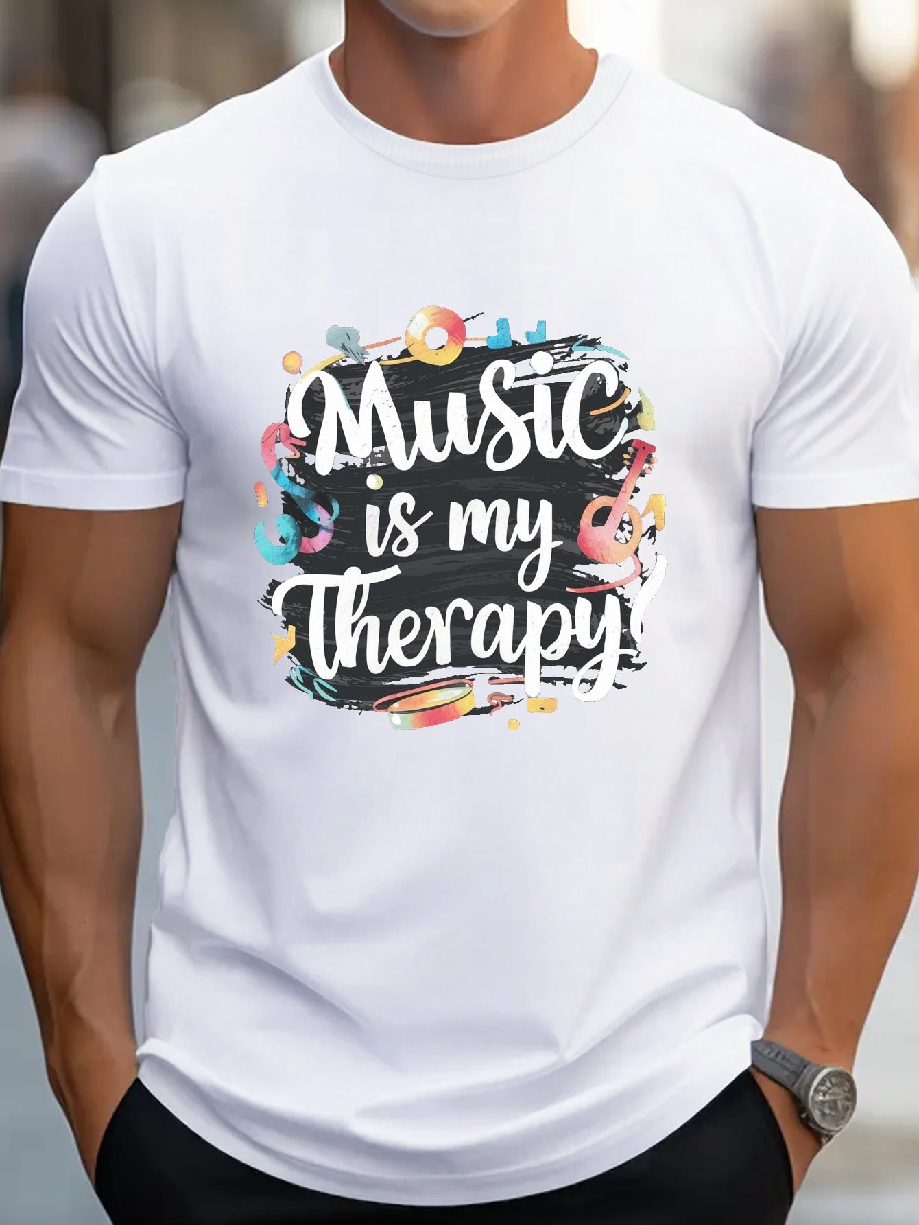 TSHIRT06 - Maglietta  in puro cotone Music is My Therapy