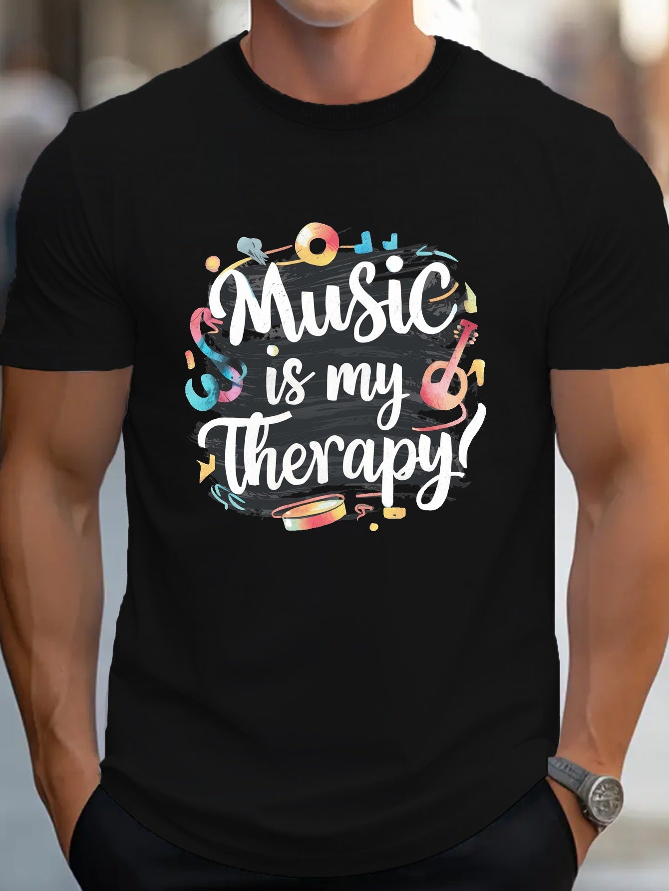 TSHIRT06 - Maglietta  in puro cotone Music is My Therapy