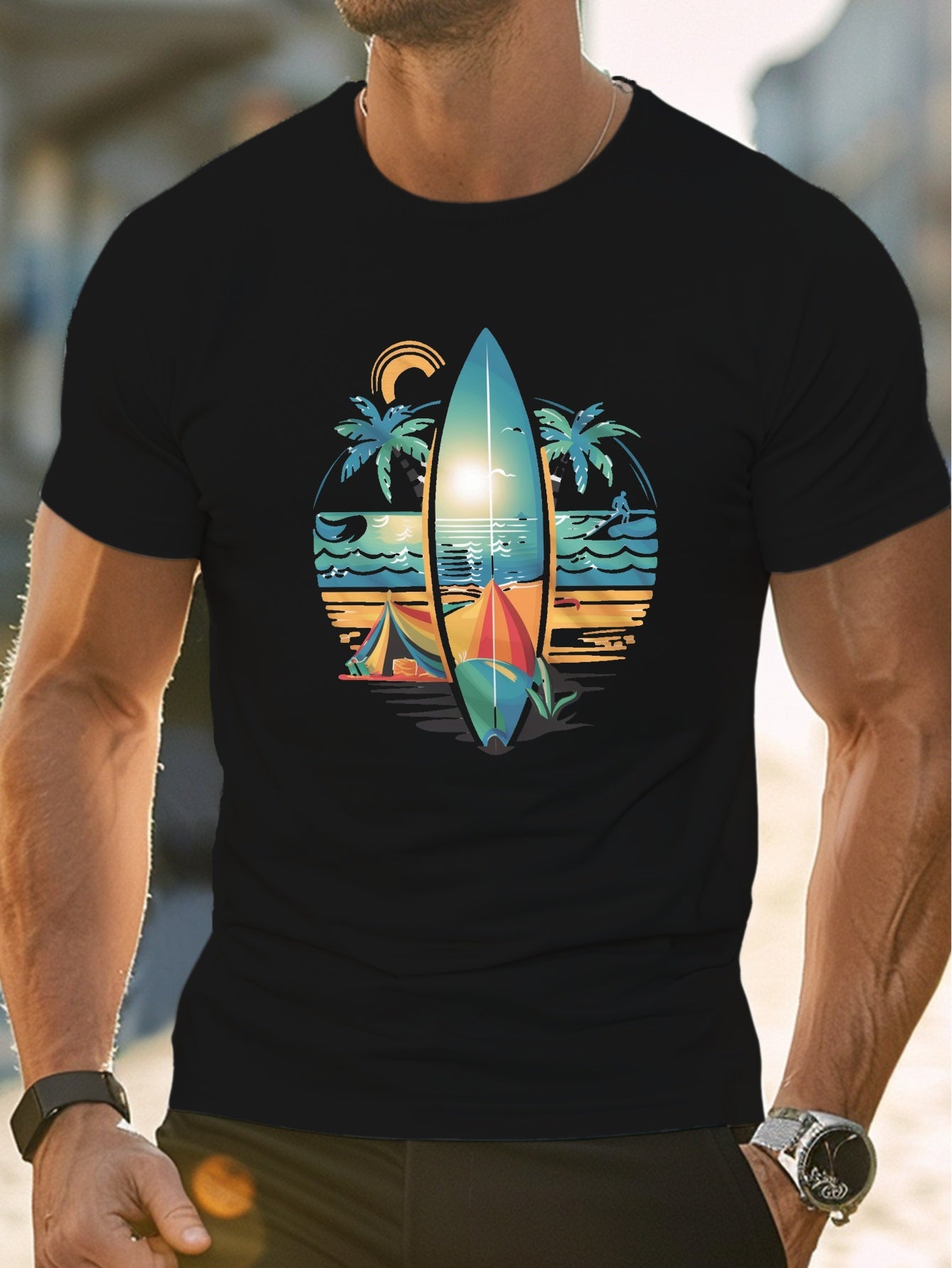 TSHIRT07 - Maglietta  in puro cotone con tavola da surf