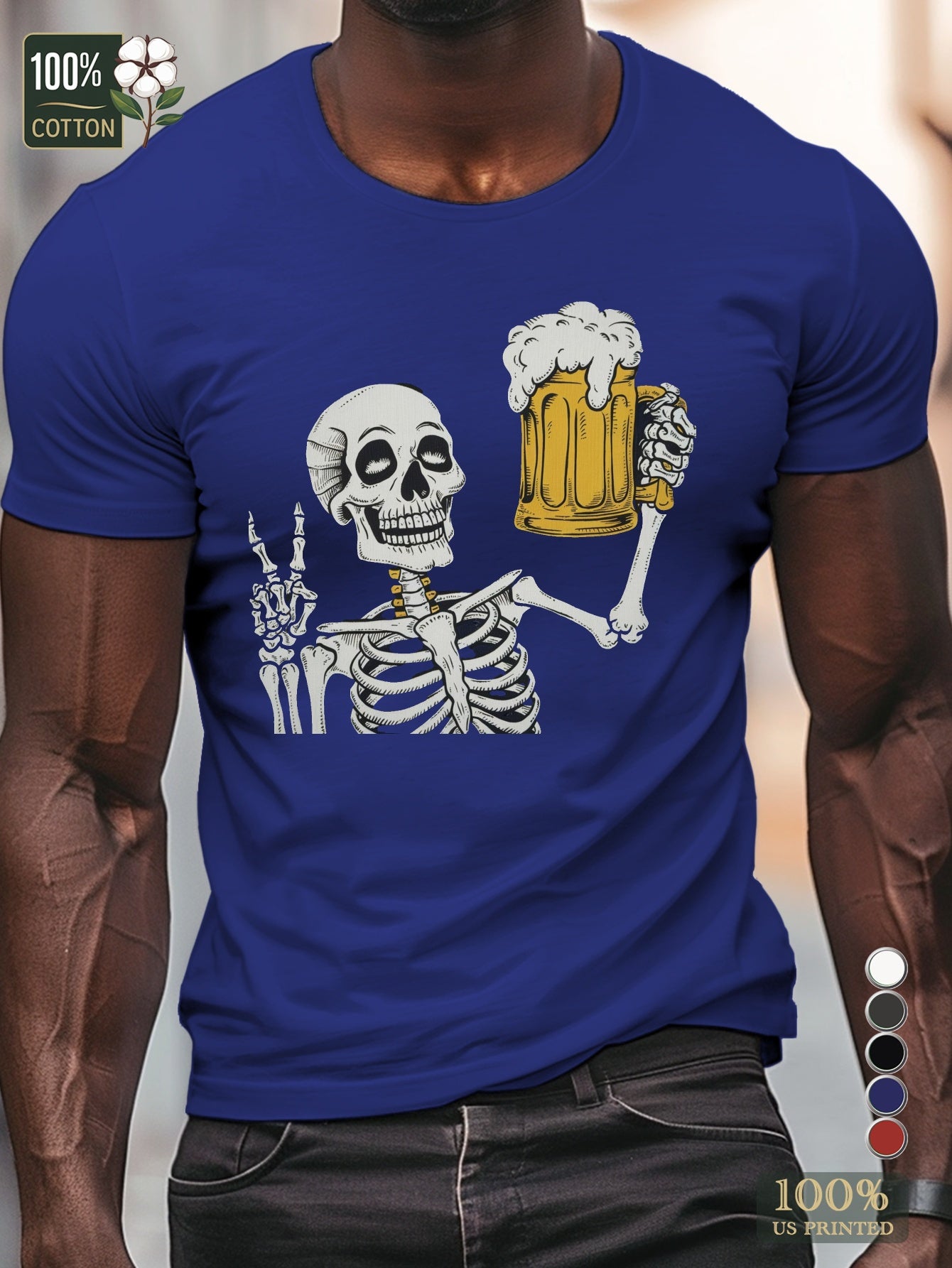 TSHIRT09 - T-shirt da uomo in puro cotone con scheletro