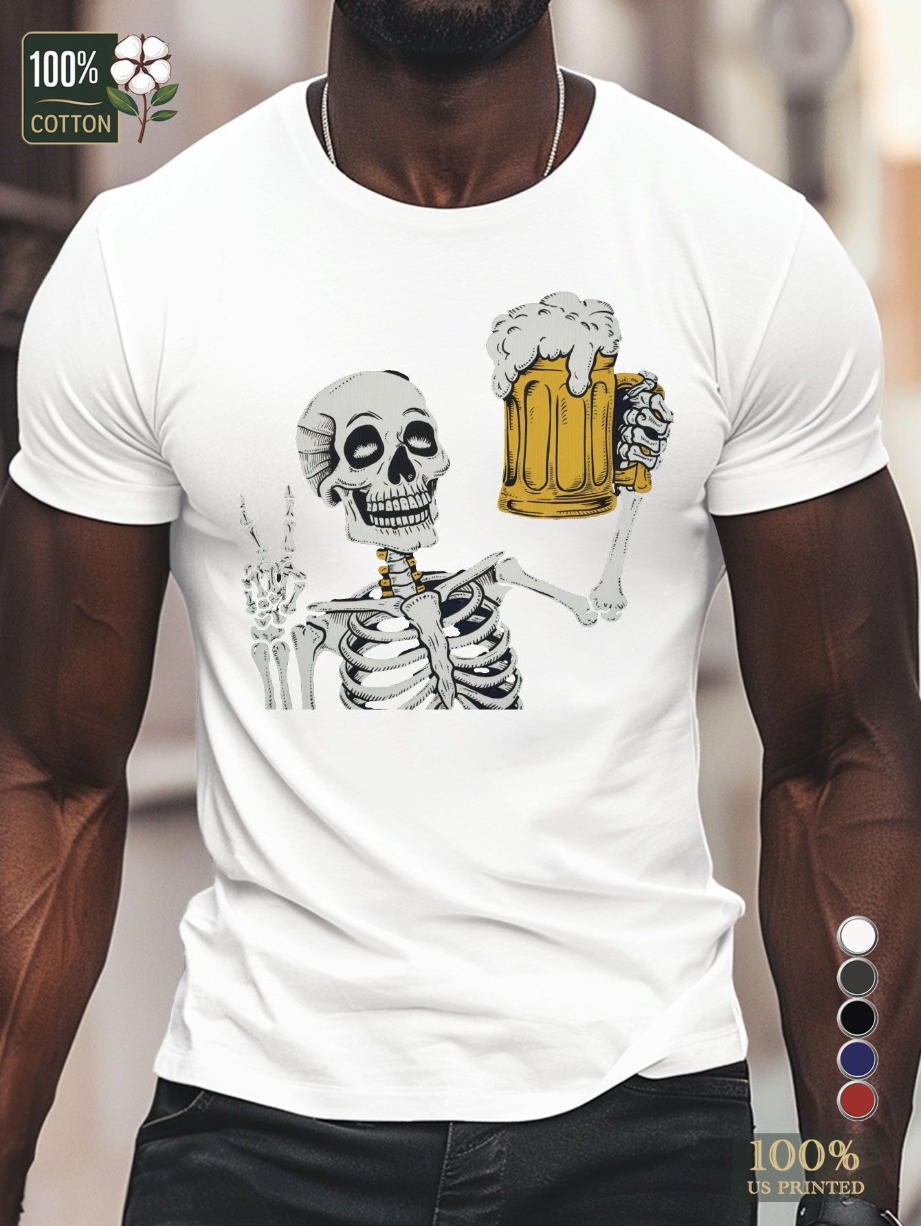 TSHIRT09 - T-shirt da uomo in puro cotone con scheletro