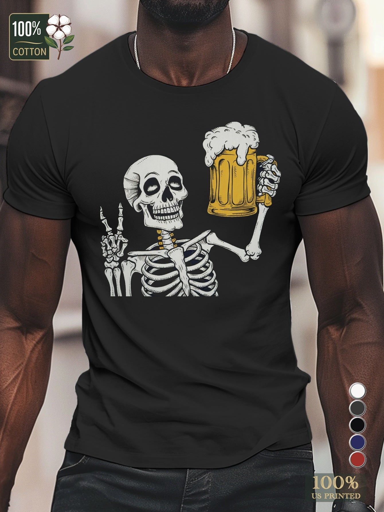 TSHIRT09 - T-shirt da uomo in puro cotone con scheletro