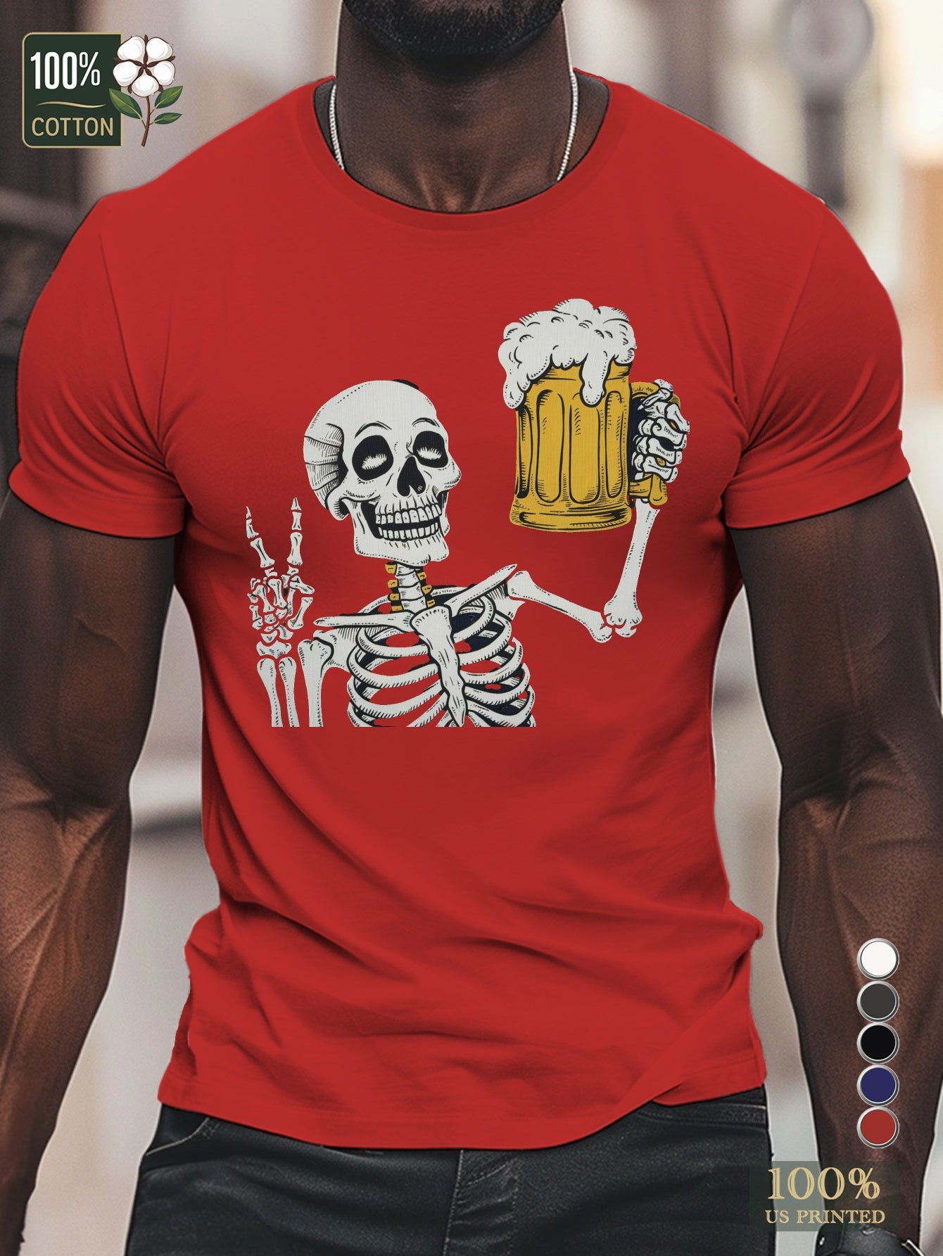 TSHIRT09 - T-shirt da uomo in puro cotone con scheletro