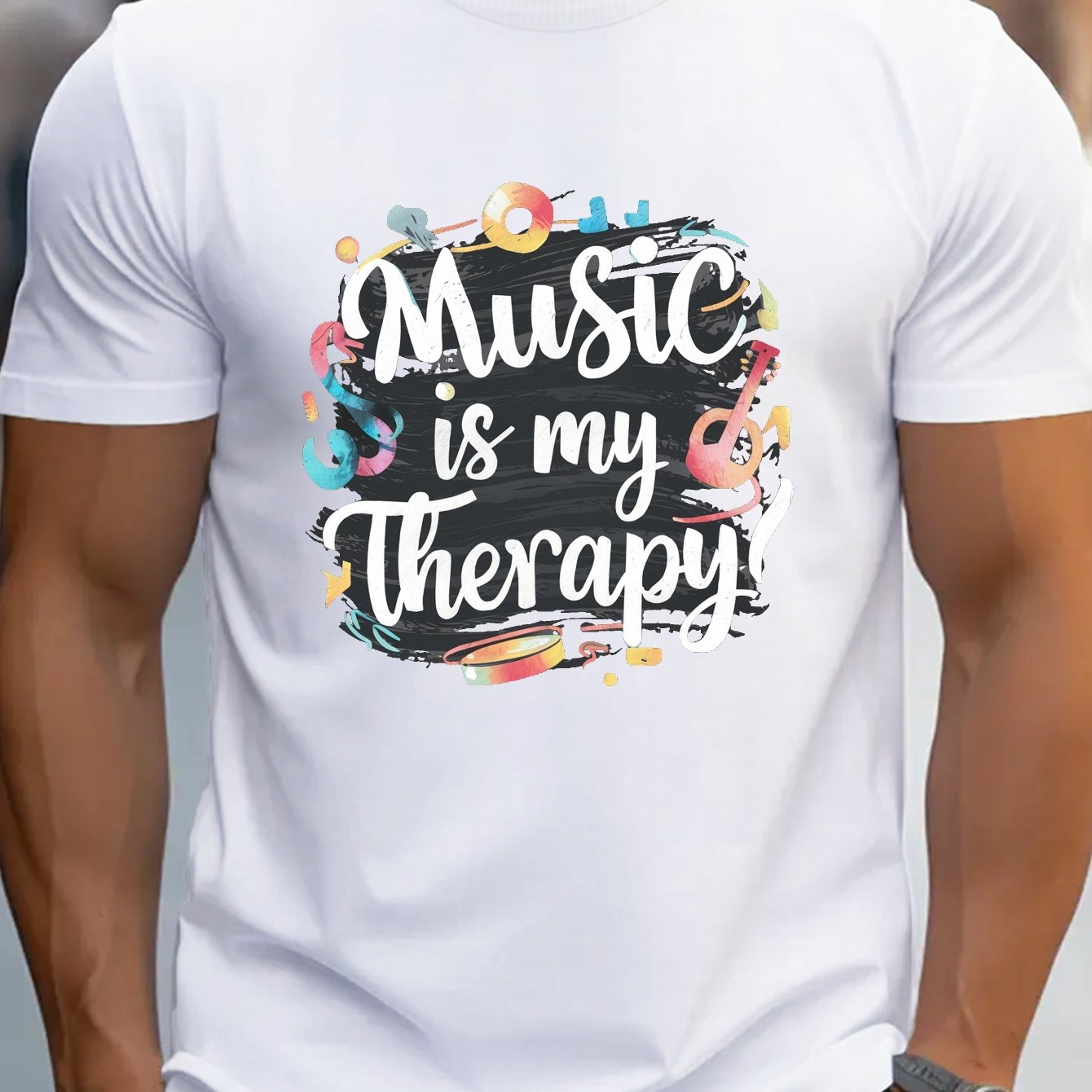 TSHIRT06 - Maglietta  in puro cotone Music is My Therapy