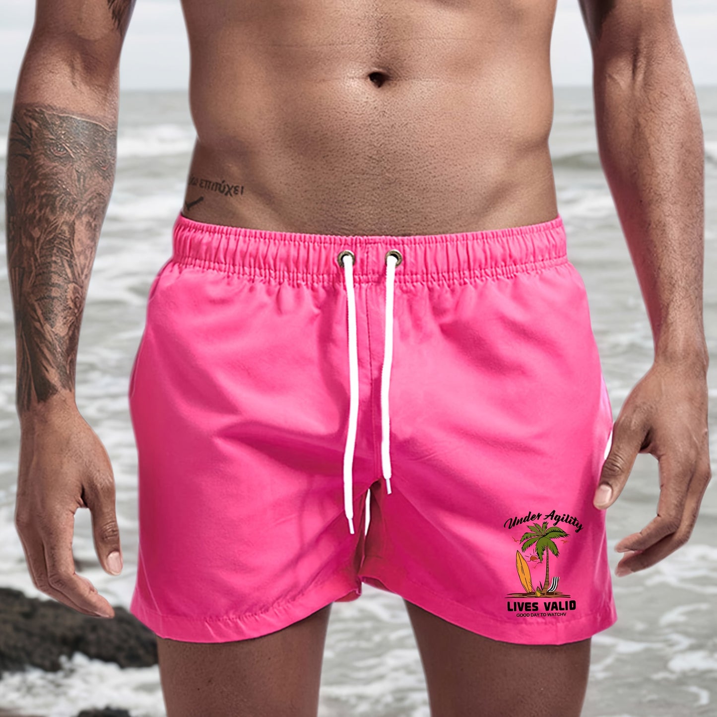 BSMENF11 - Pantaloncini da spiaggiaad asciugatura rapida con stampa palme