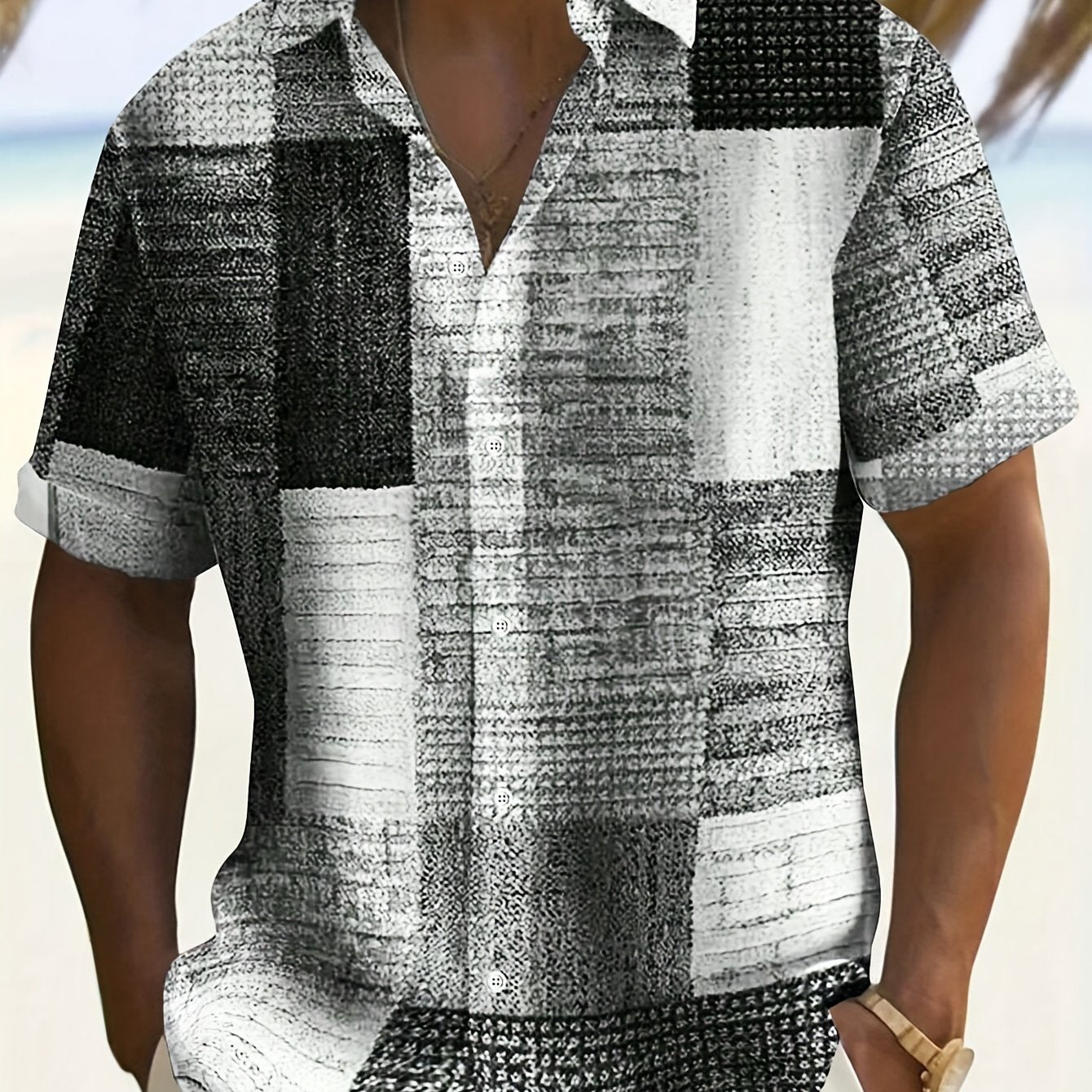 HAWAIA20 - Camicia casual a maniche corte con motivo geometrico