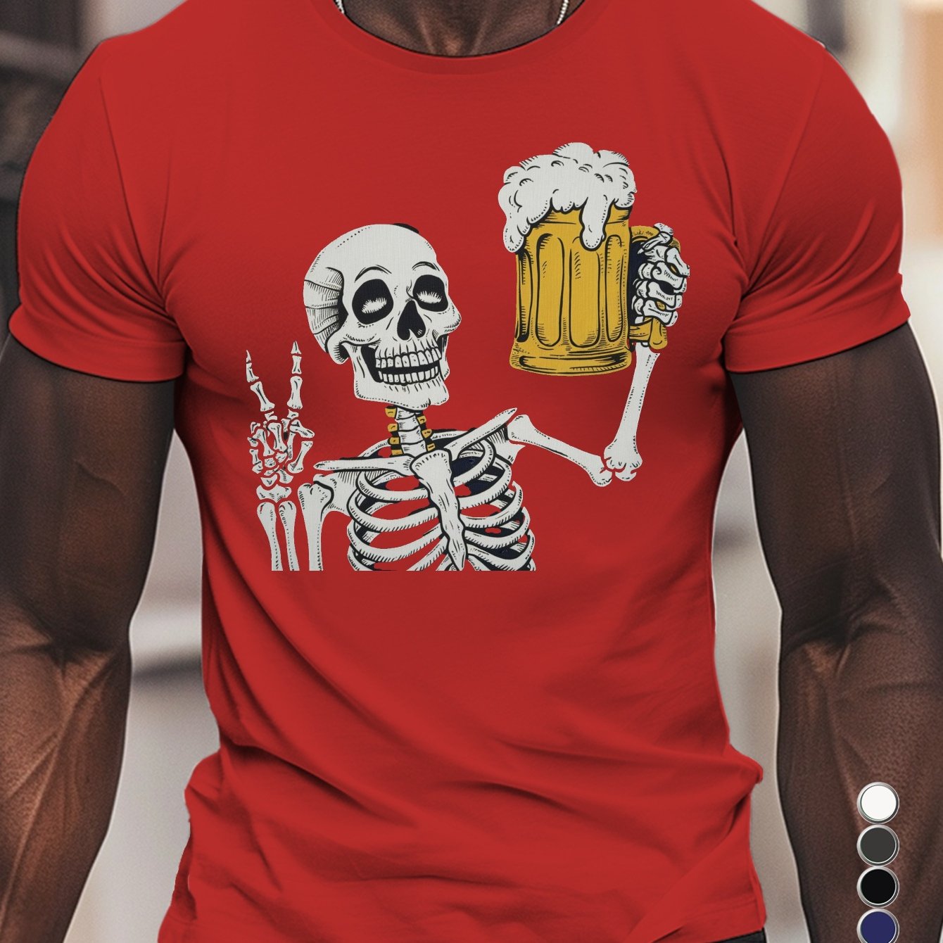 TSHIRT09 - T-shirt da uomo in puro cotone con scheletro