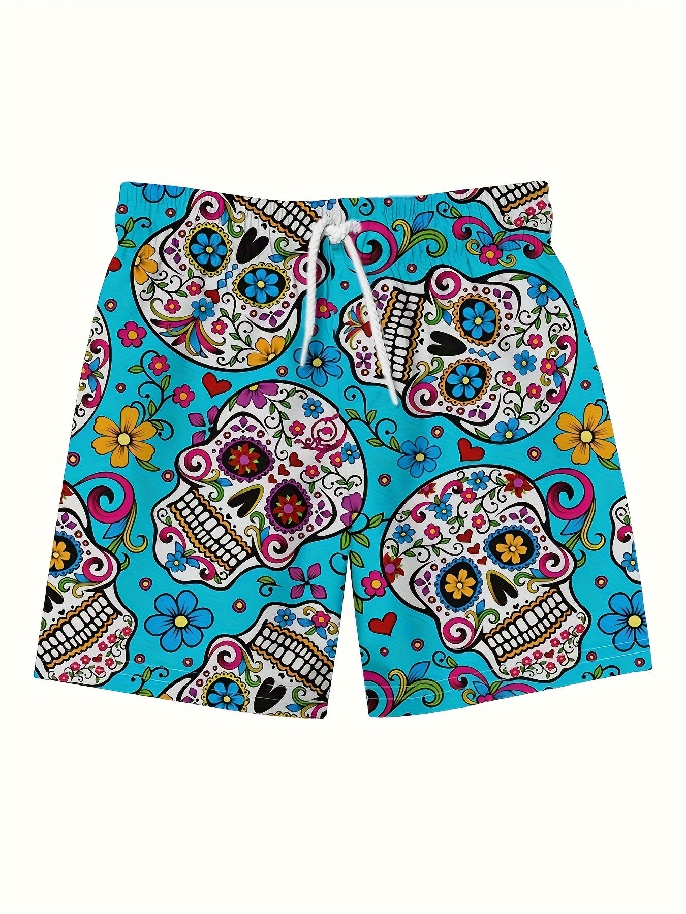 BSMENF15 -  Pantaloncini da bagno con stampa floreale e teschio