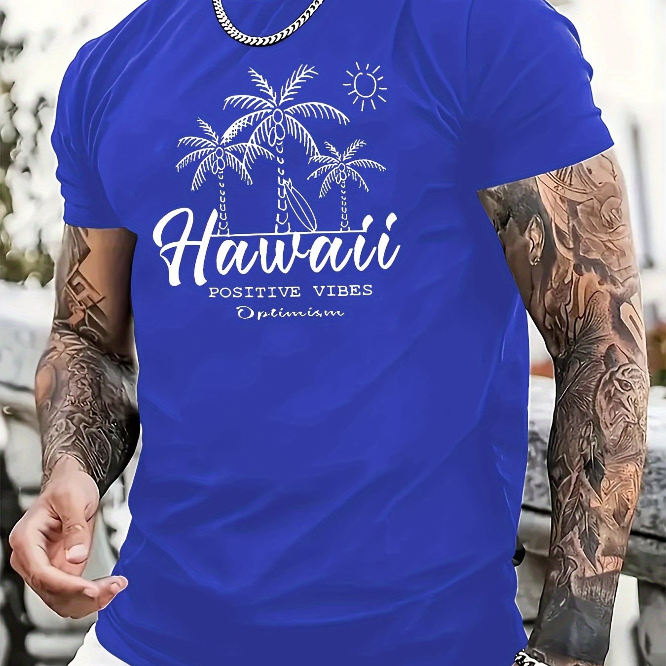 TSHIRT05 - T-shirt casual da uomo in cotone 100% con stampa Hawaii