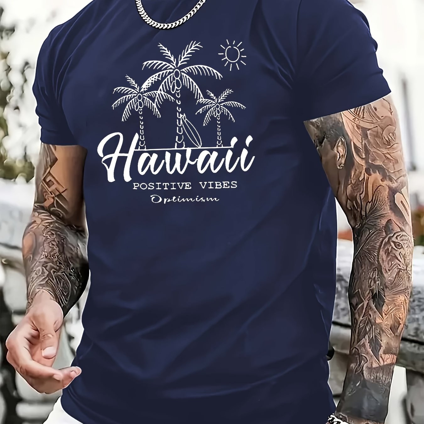 TSHIRT05 - T-shirt casual da uomo in cotone 100% con stampa Hawaii