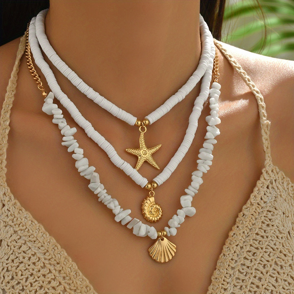 BRAC13 - 3 collane circolari in ceramica bianca con ciondolo