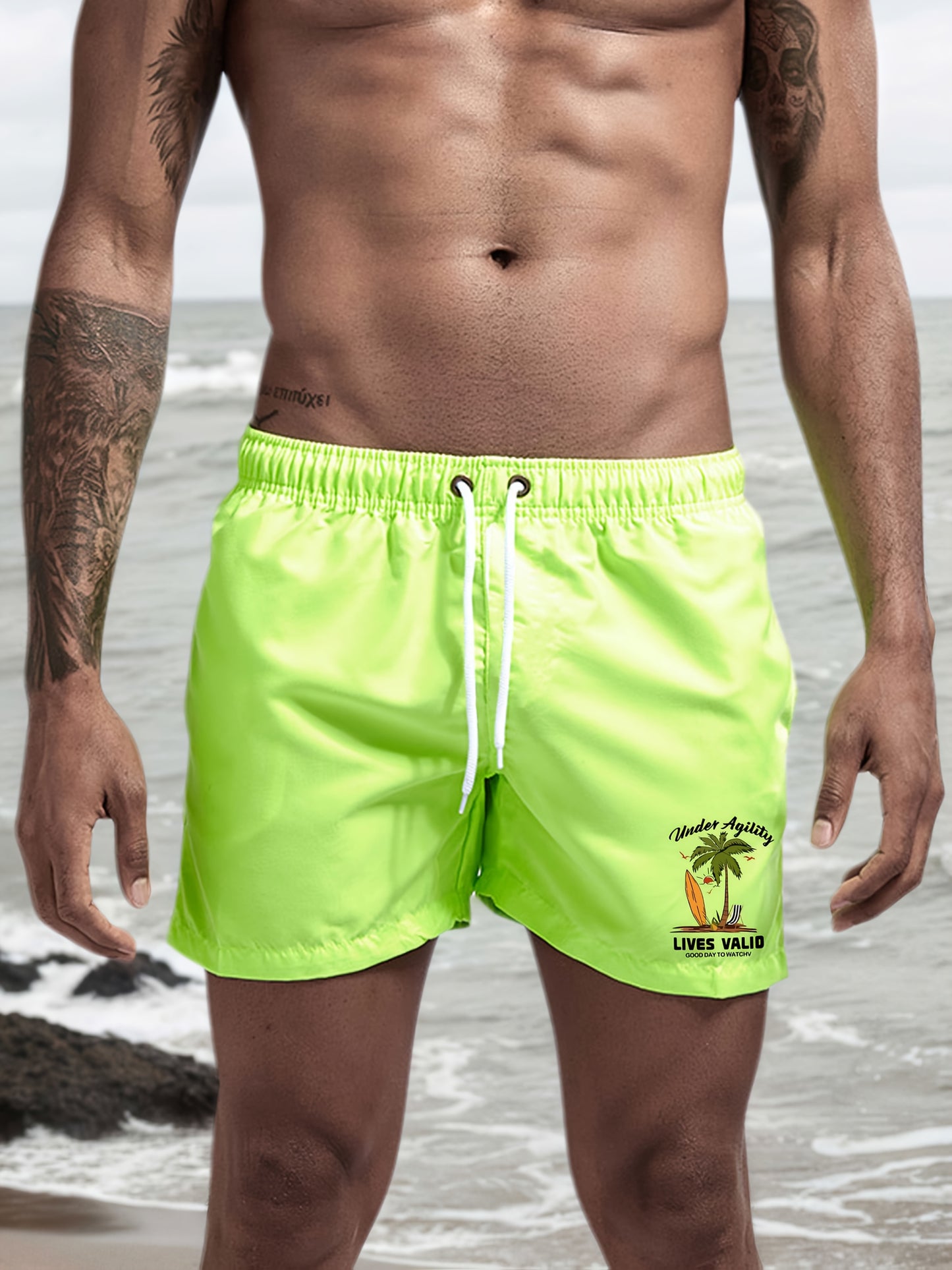 BSMENF11 - Pantaloncini da spiaggiaad asciugatura rapida con stampa palme