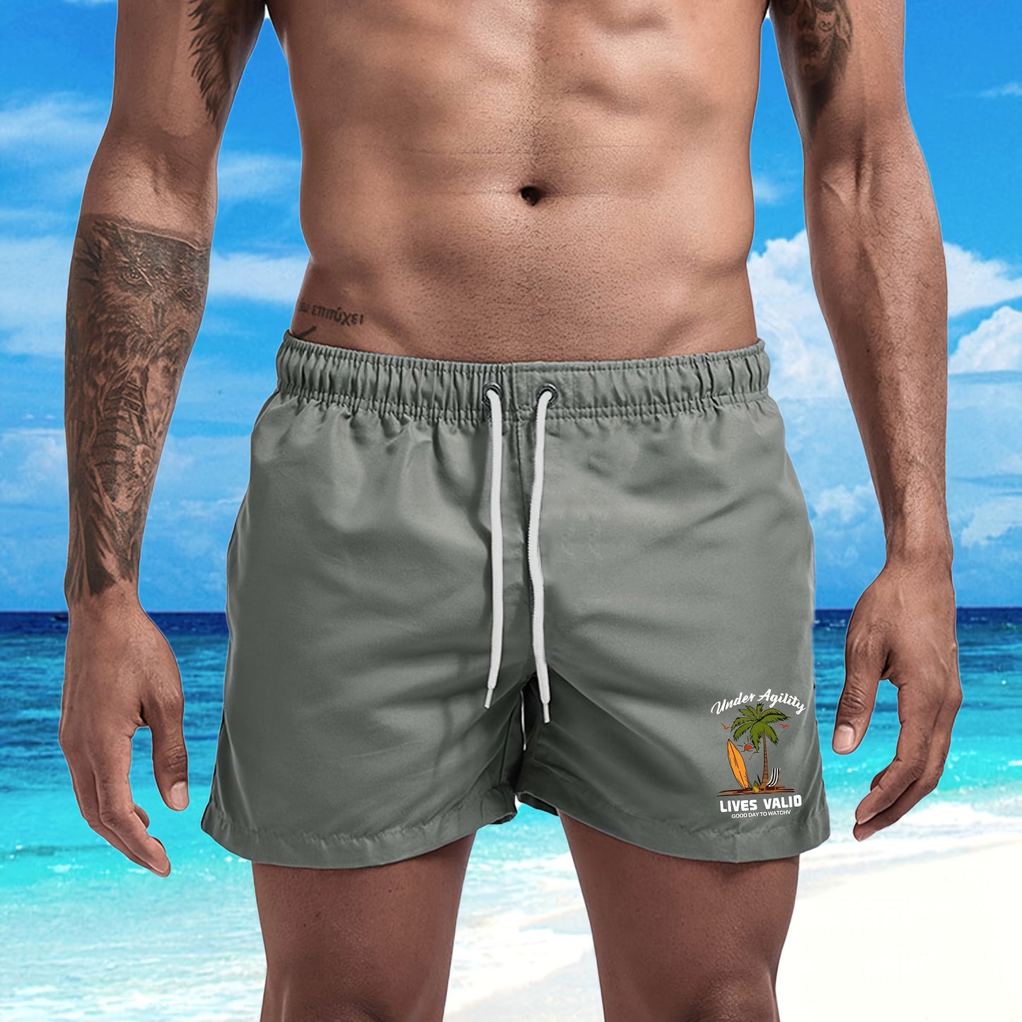 BSMENF11 - Pantaloncini da spiaggiaad asciugatura rapida con stampa palme