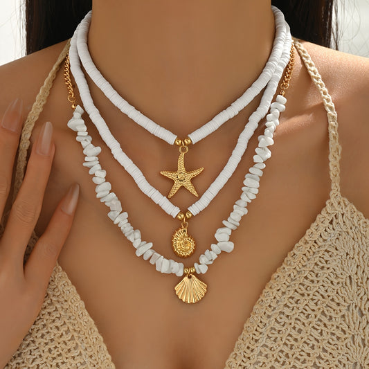 BRAC13 - 3 collane circolari in ceramica bianca con ciondolo