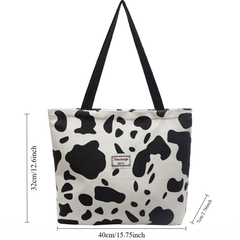 SHOP07 - Borsa tote in velluto a coste con stampa mucca