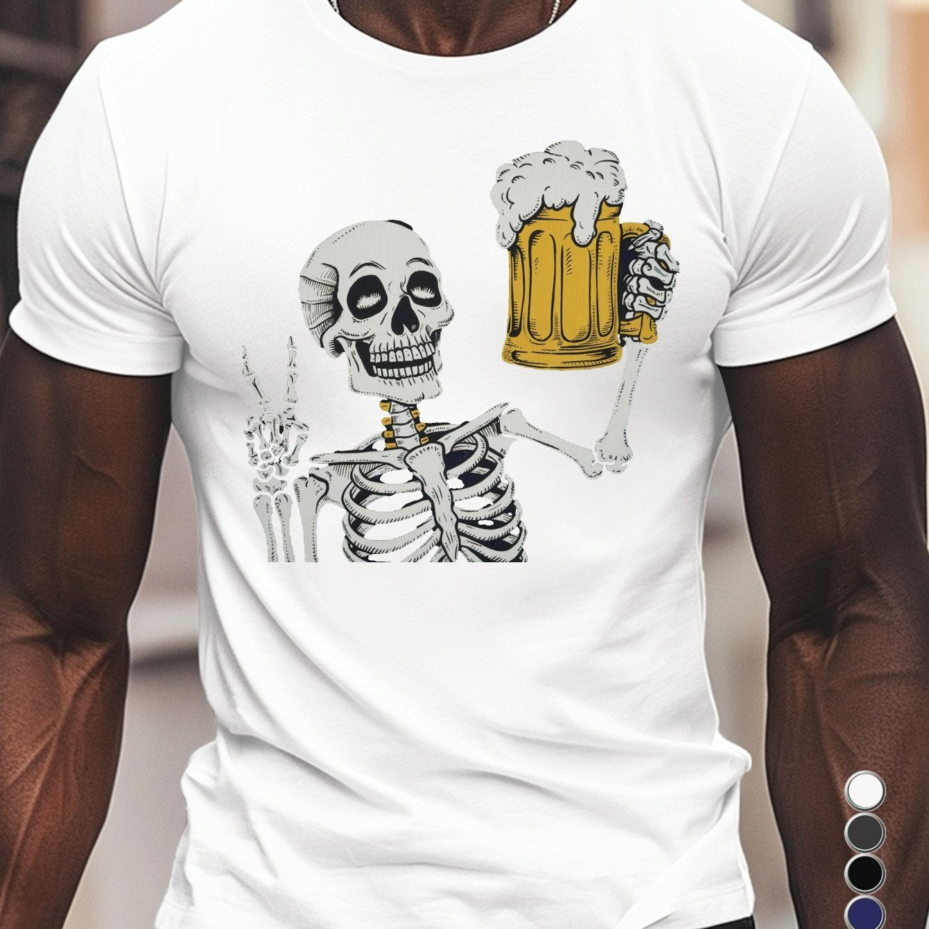 TSHIRT09 - T-shirt da uomo in puro cotone con scheletro