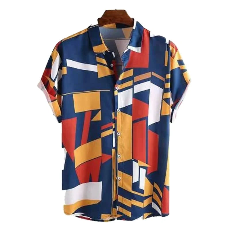 HAWAIA13 - Camicia da uomo casual estiva con stampa floreale