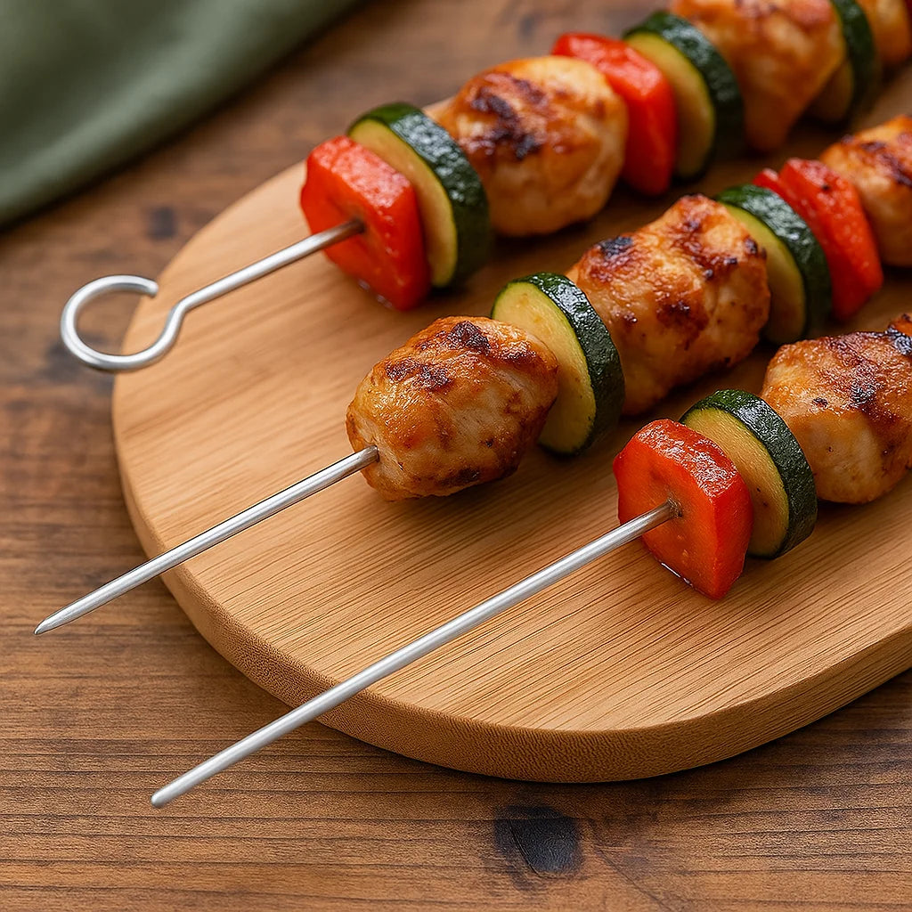 BBQ06 - Set di 10 spiedini quadrati da barbecue da 25 cm con manici in legno