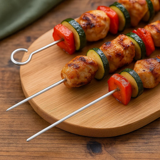 BBQ06 - Set di 10 spiedini quadrati da barbecue da 25 cm con manici in legno